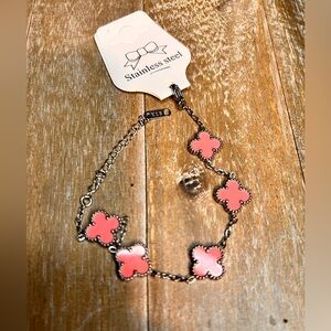 Pink Clover Stainless Steel Bracelet